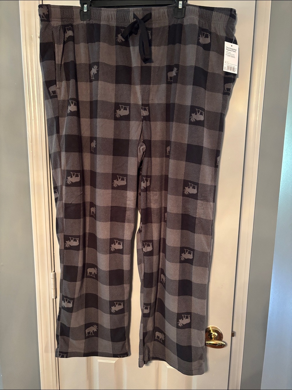 Sonoma Gray & Black Plaid Lounge Pajama Pants with Moose NWT